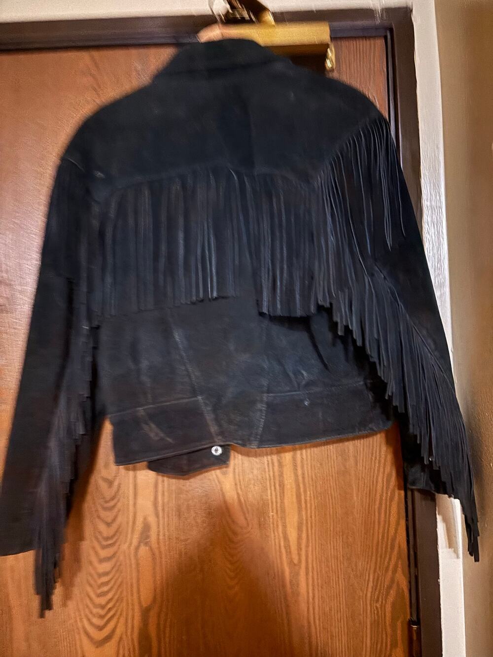 Vintage Black Suede/ Leather Fringe Western Bomber Distressed Coat/ Jacket